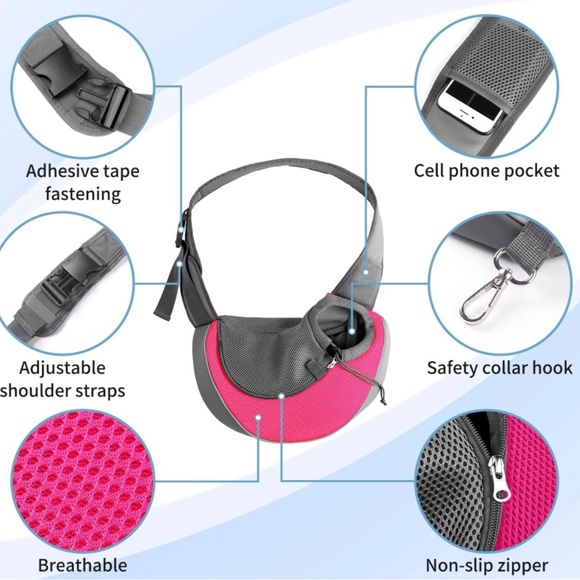YUDODO Pet Sling Carrier Breathable Mesh Travel Safe Sling Bag Carrier Sz L PINK - Picture 4 of 8